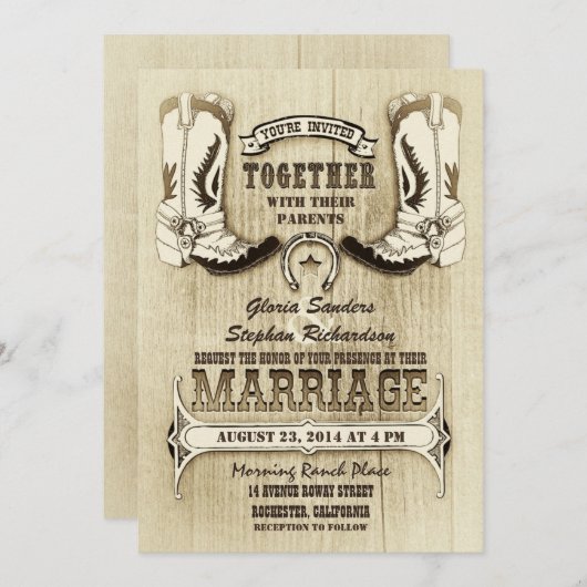 カウボーイシューズウェスタン結婚式招待状 招待状 (正面/裏面)