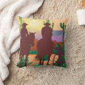 カウボーイシルエットデザートランドスケープ装飾用クッション クッション (ブランケット)