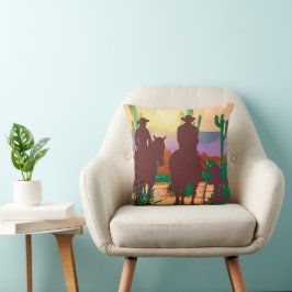 カウボーイシルエットデザートランドスケープ装飾用クッション クッション