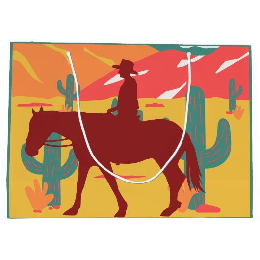 カウボーイシルエットデザートランドスケープ ラージペーパーバッグ (裏面)