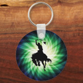 カウボーイシルエット白熱［赤熱］光を放つ; キーホルダー (正面)
