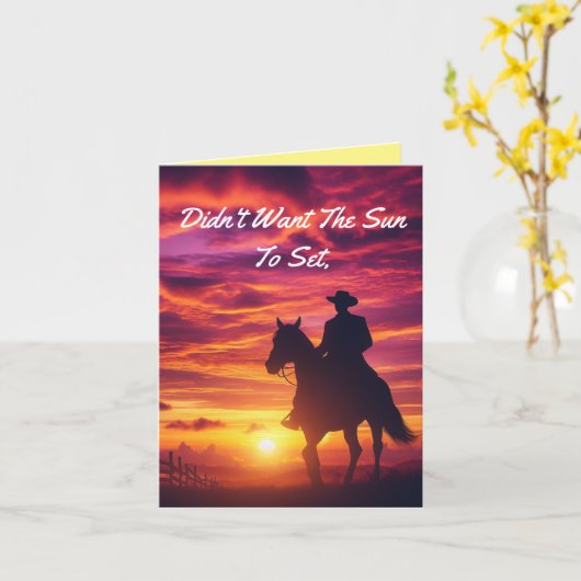 カウボーイシルエット誕生日グリーティングカード カード (黄色い花)