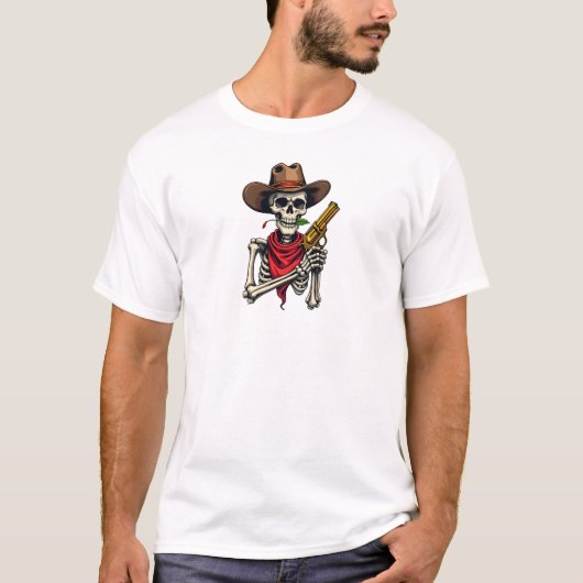 カウボーイスケルトン リボルバー ウエスタンスカル Tシャツ (正面)
