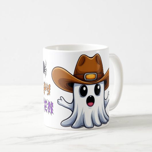 カウボーイスタイルの西洋風おばけマスコット 🤠 コーヒーマグカップ (正面右)