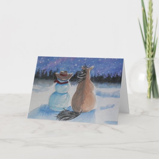 カウボーイスノーマンと馬のクリスマス冬景色 シーズンカード (正面)