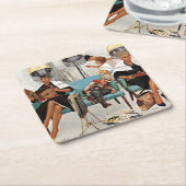 カウボーイスリープイン美しいサロン スクエアペーパーコースター (アングル)