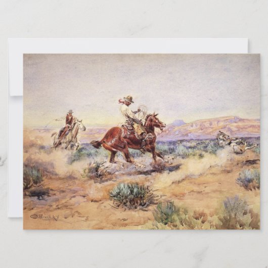 カウボーイズが縄なげで狼を捕る カード (正面)