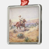 カウボーイズが縄なげで狼を捕る メタルオーナメント (左)