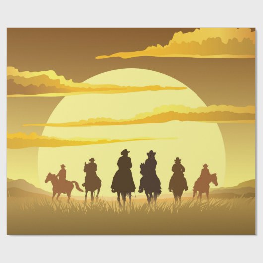 カウボーイズシルエットのチームが太陽に対してギャロピング ラッピングペーパー (フラット)