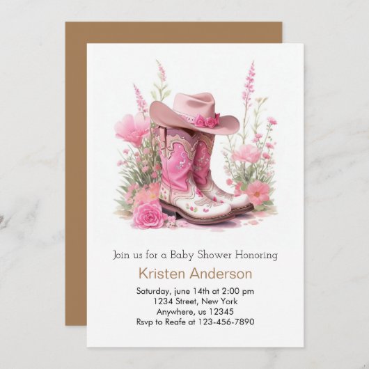 カウボーイズワイルドウエストアドベンチャー女性のカーボーイベビーシャワー 招待状 (正面/裏面)