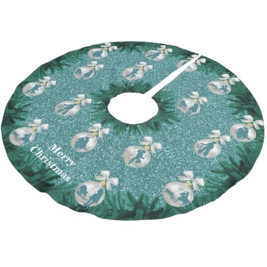 カウボーイズ女性のカーボーイローピングオンブルーホリデーツリースカート ブラッシュドポリエステルツリースカート (アングル)