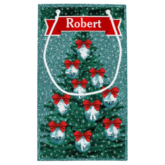 カウボーイズ女性のカーボーイローピングオンブルーホリデー抱き枕 スモールペーパーバッグ (裏面)