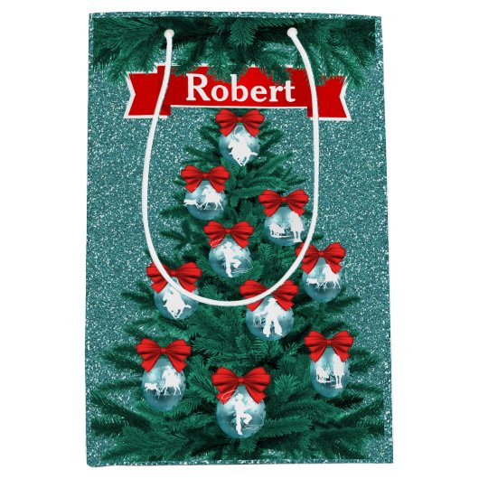 カウボーイズ女性のカーボーイローピングオンブルーホリデー抱き枕 ミディアムペーパーバッグ (正面)