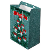 カウボーイズ女性のカーボーイローピングオンブルーホリデー抱き枕 ミディアムペーパーバッグ (裏面アングル)