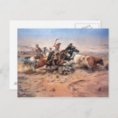 カウボーイズ1897年ステアをローピング(キャンバス上の油) ポストカード (正面/裏面)