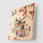 カウボーイズ – ヴィンテージ壁紙 – ワイルドウェスト スクエア壁時計 (傾斜)