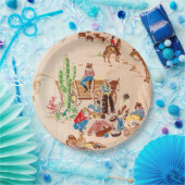 カウボーイズ – ヴィンテージ壁紙 – Wild West ペーパープレート (パーティー)