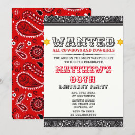 カウボーイズ&女性のカーボーイバンダナバースデーパーティー招待状