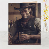 カウボーイタフ男のアート誕生日グリーティングカード カード (黄色い花)