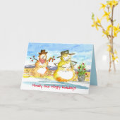 カウボーイタンブレウィード雪だるまハッピーホリデーズクリスマス カード (黄色い花)