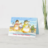 カウボーイタンブレウィード雪だるまハッピーホリデーズクリスマス カード (正面)