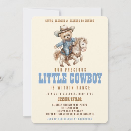 カウボーイテディベアワイルドウェスト男の赤ちゃんシャワー 招待状 (正面)