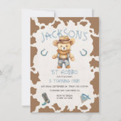 カウボーイテディベア1stロデオカウパターン誕生日 招待状 (正面)