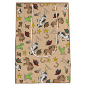 カウボーイテーマ抱き枕と編集可能文字ボックス ミディアムペーパーバッグ (裏面)