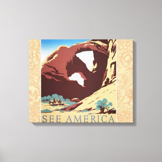 カウボーイデザートヴィンテージ西部馬 キャンバスプリント (正面)