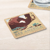 カウボーイデザートヴィンテージ西部馬 スクエアペーパーコースター (アングル)