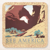 カウボーイデザートヴィンテージ西部馬 スクエアペーパーコースター (正面)