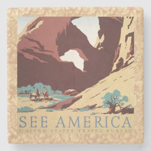 カウボーイデザートヴィンテージ西部馬 ストーンコースター (正面)