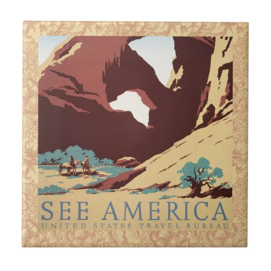 カウボーイデザートヴィンテージ西部馬 タイル (正面)