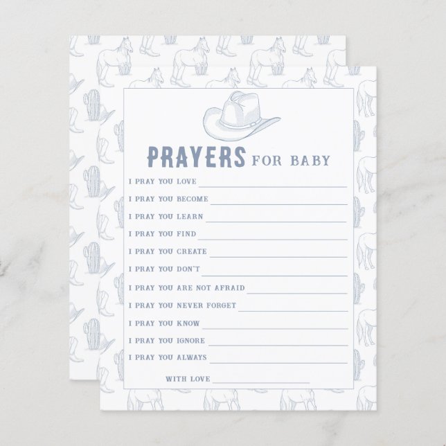 カウボーイトイレドゥジュイ赤ちゃんシャワー、ベビー用祈りの言葉 (正面/裏面)