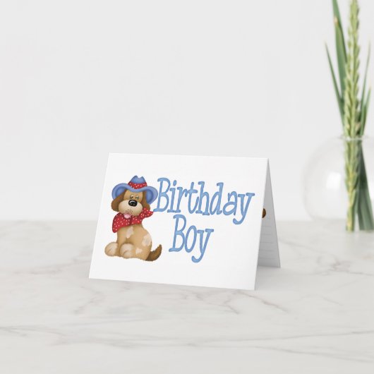 カウボーイドッグ誕生日ボーイフィルイン招待状 サンキューカード (正面)