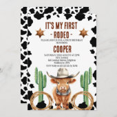 カウボーイハイランドカウマイ最初のロデオ1歳の誕生日 招待状 (正面/裏面)