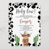 カウボーイハイランド牛の聖なる牛の誕生日 招待状 (正面/裏面)