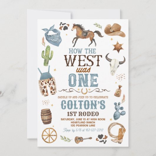 カウボーイハウザウェストは1stロデオ誕生日 招待状 (正面)