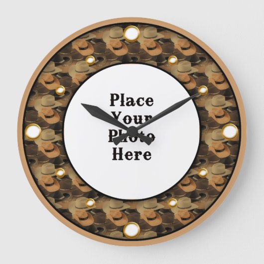 カウボーイハットあなたのフォトウォールクロック ラージ壁時計 (正面)