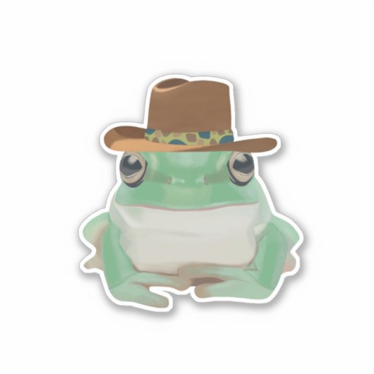 カウボーイハットでかわいいカエル シール (正面)