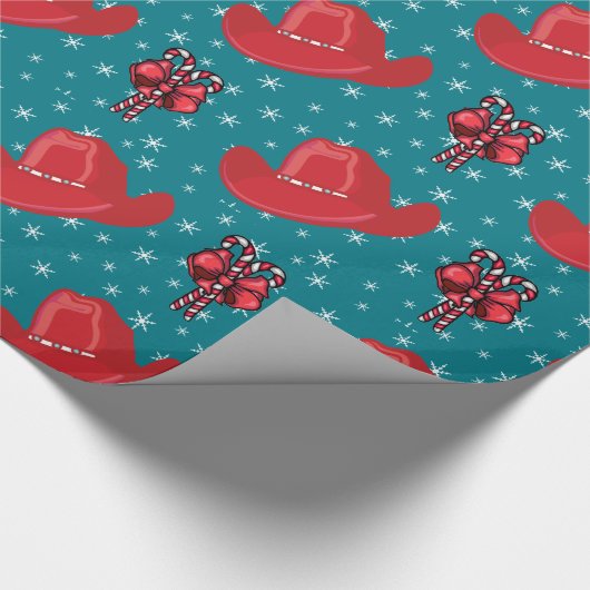 カウボーイハットとキャンディーキャンズクリスマスホリデーラップ ラッピングペーパー (角)