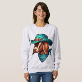 カウボーイハットとスタイリッシュバンダナを着たヤギ スウェットシャツ (正面フル)