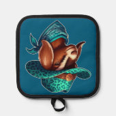 カウボーイハットとスタイリッシュバンダナを着たヤギ 鍋敷き (正面)