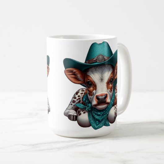 カウボーイハットとバンダナで愛らしい子牛 コーヒーマグカップ (正面右)