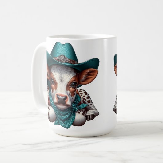 カウボーイハットとバンダナで愛らしい子牛 コーヒーマグカップ (正面左)