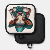 カウボーイハットとバンダナで愛らしい子牛 鍋敷き (正面/裏面)