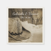 カウボーイハットとバーンウッドカントリー結婚ウェスタン スタンダードカクテルナプキン (正面)