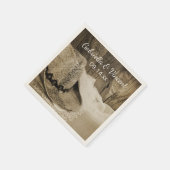 カウボーイハットとバーンウッドカントリー結婚ウェスタン スタンダードカクテルナプキン (角)