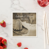 カウボーイハットとバーンウッドカントリー結婚ウェスタン スタンダードカクテルナプキン (インサイチュ)