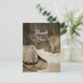 カウボーイハットとバーンドウッドカントリー結婚式 ポストカード (スタンド正面)